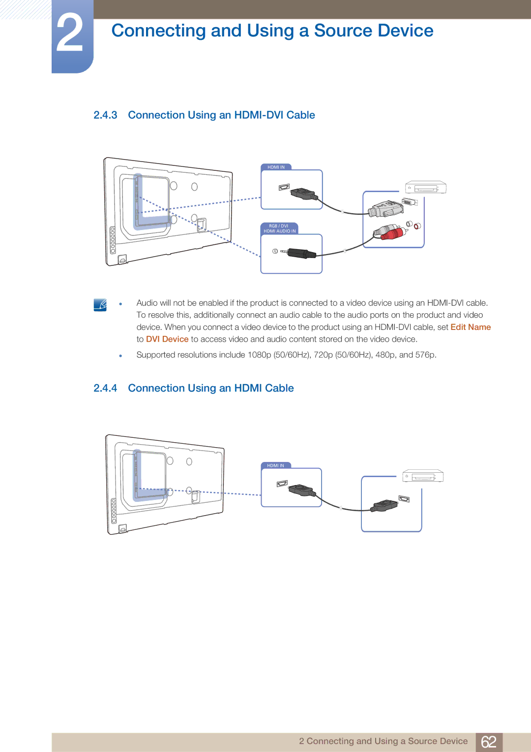 Samsung ME55B, BN4600098G03, HE46A, HE40A, ME40B, ME32B Connection Using an HDMI-DVI Cable, Connection Using an Hdmi Cable 