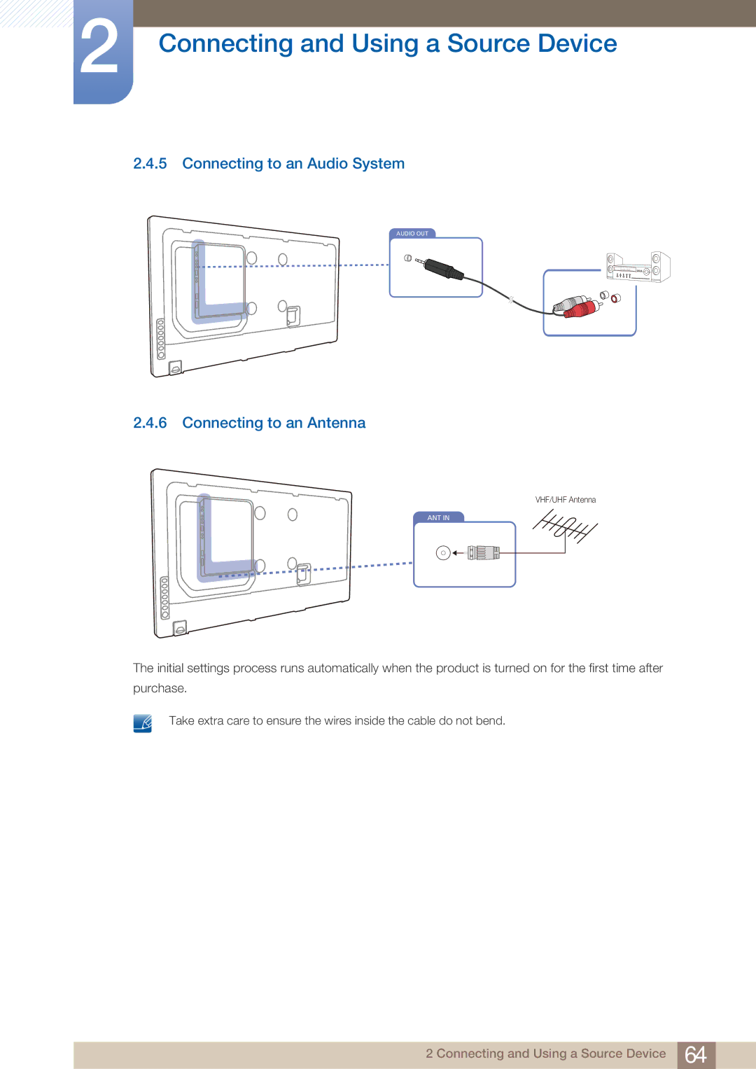 Samsung HE46A, BN4600098G03, HE40A, ME40B, ME32B, ME46B, ME55B Connecting to an Audio System, Connecting to an Antenna 