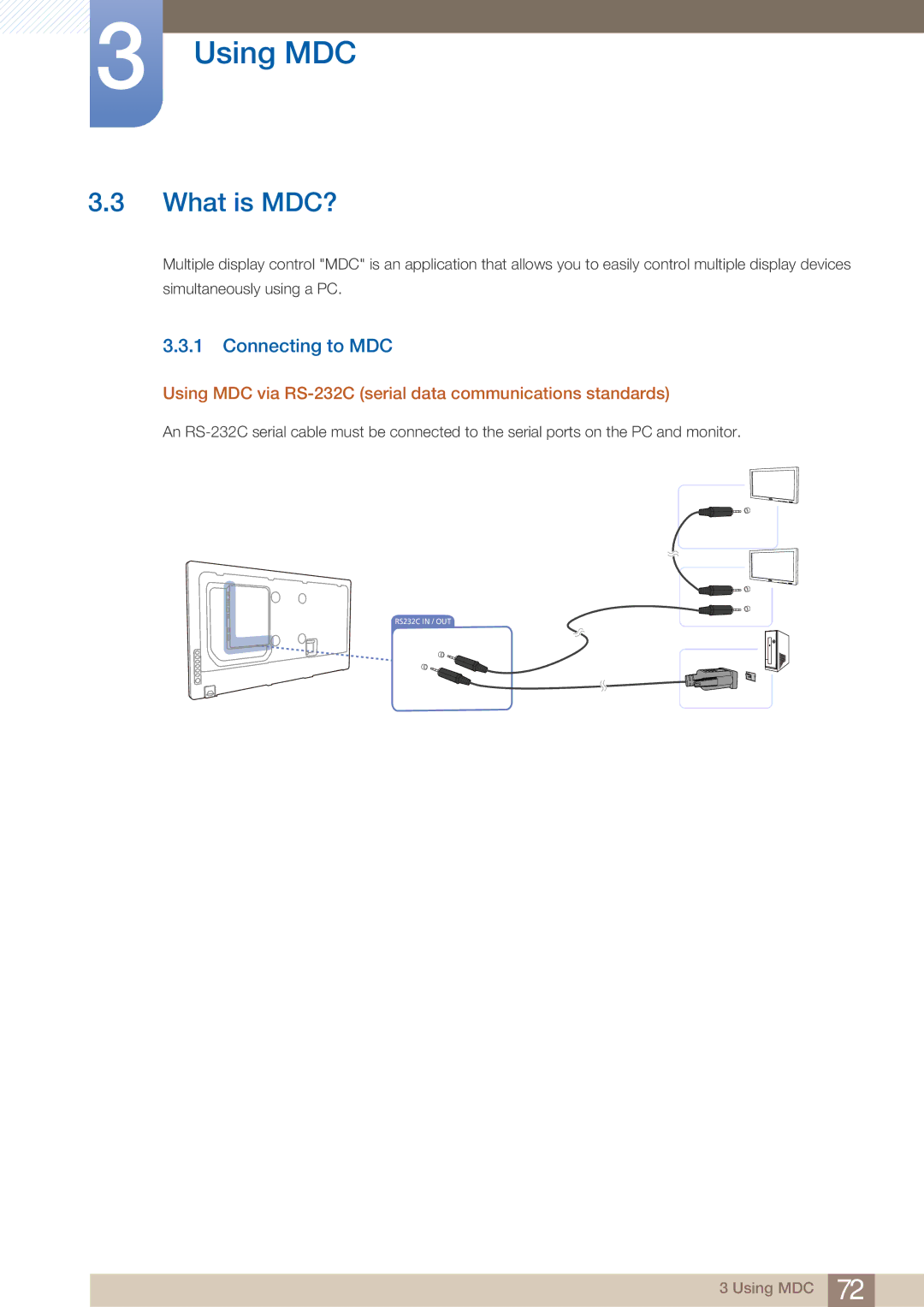 Samsung HE40A, BN4600098G03 What is MDC?, Connecting to MDC, Using MDC via RS-232C serial data communications standards 