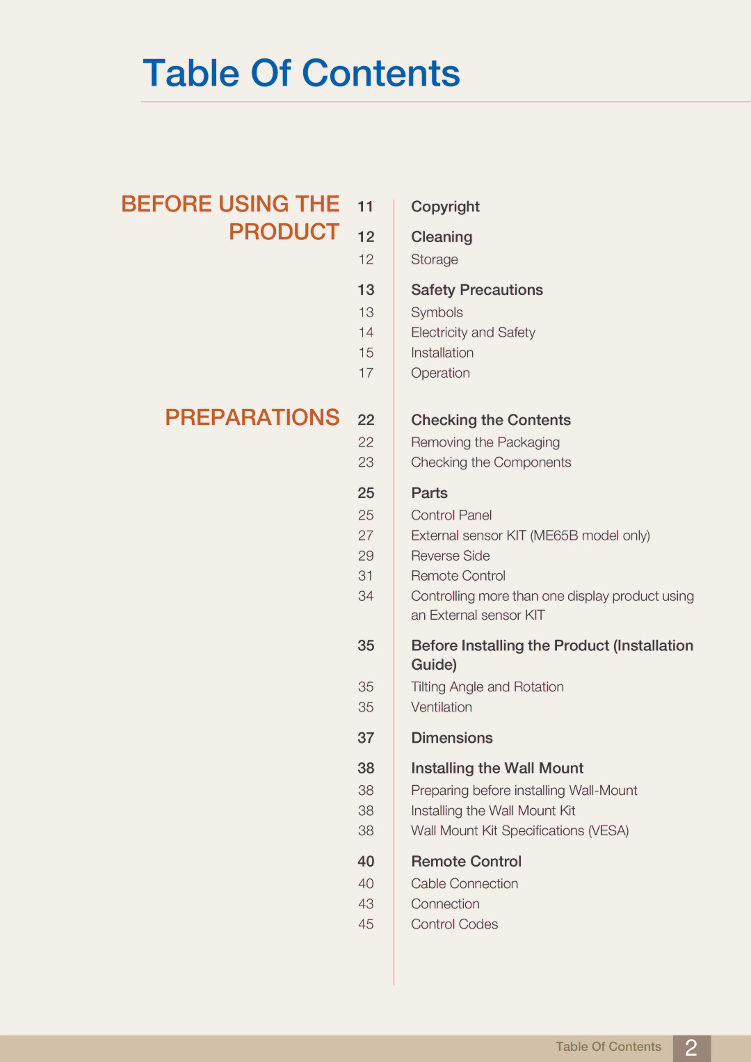 Samsung ME65B, BN4600098M01, ME75B user manual Table Of Contents 