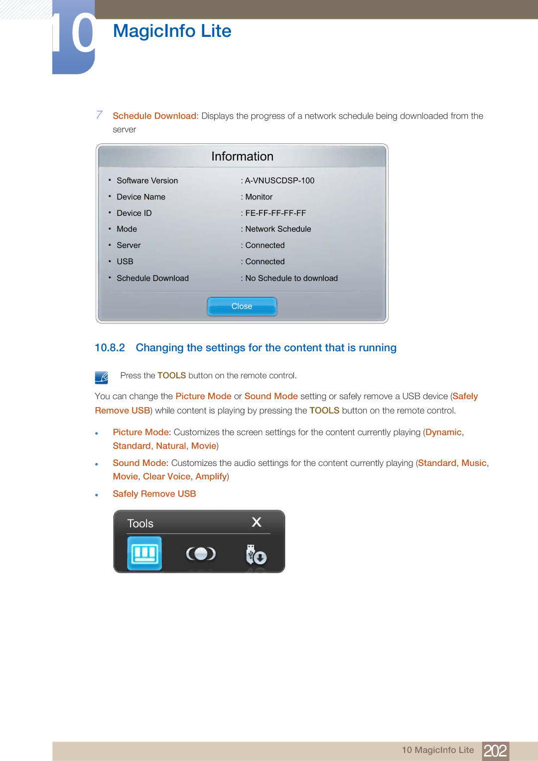 Samsung ME75B, BN4600098M01, ME65B user manual Information, Changing the settings for the content that is running 