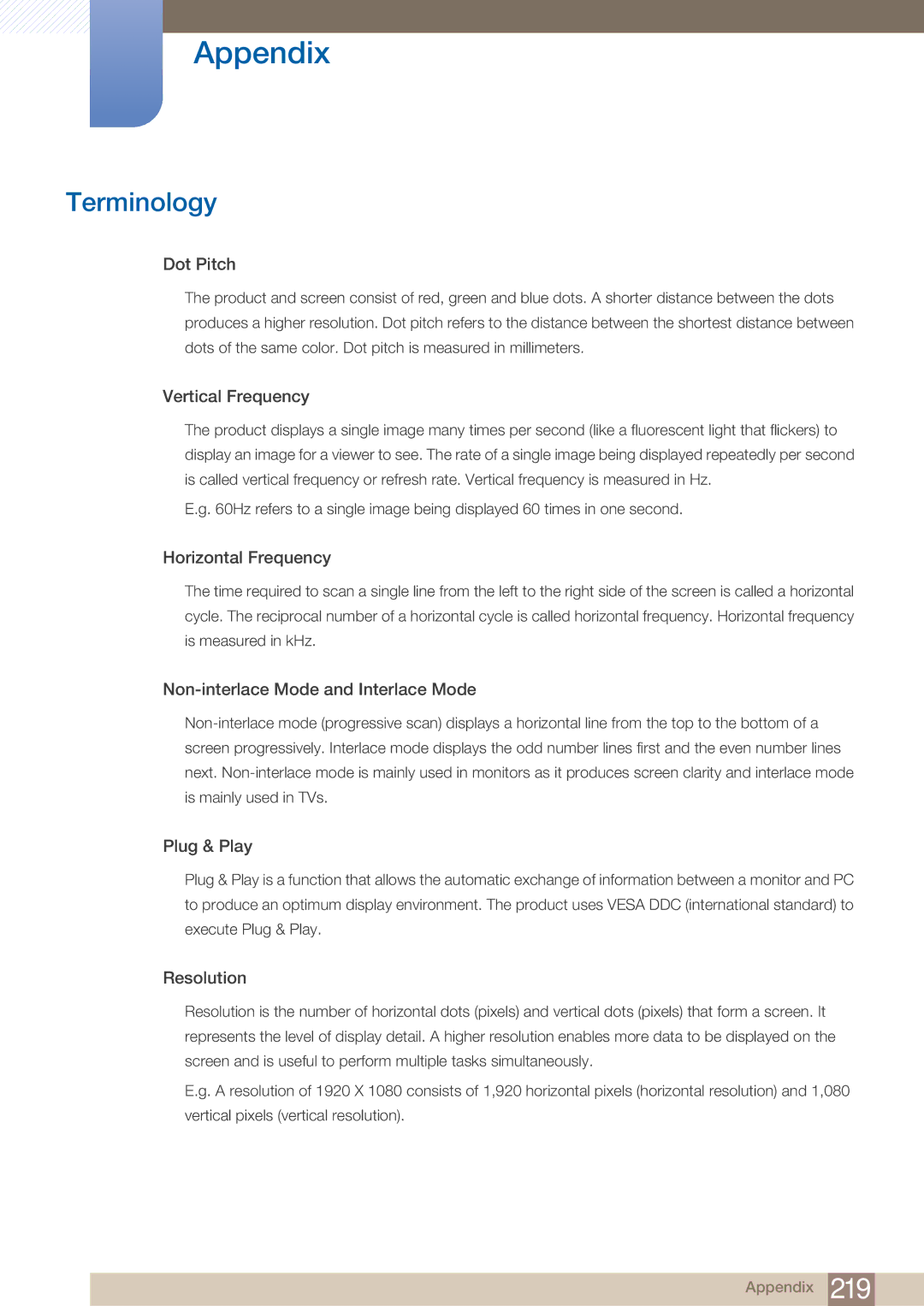 Samsung BN4600098M01, ME75B, ME65B user manual Terminology, Dot Pitch 