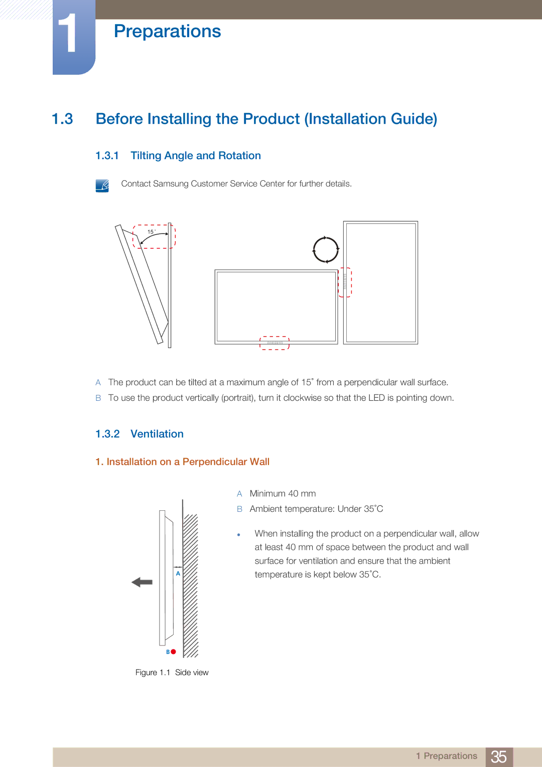 Samsung ME65B, BN4600098M01 Before Installing the Product Installation Guide, Tilting Angle and Rotation, Ventilation 