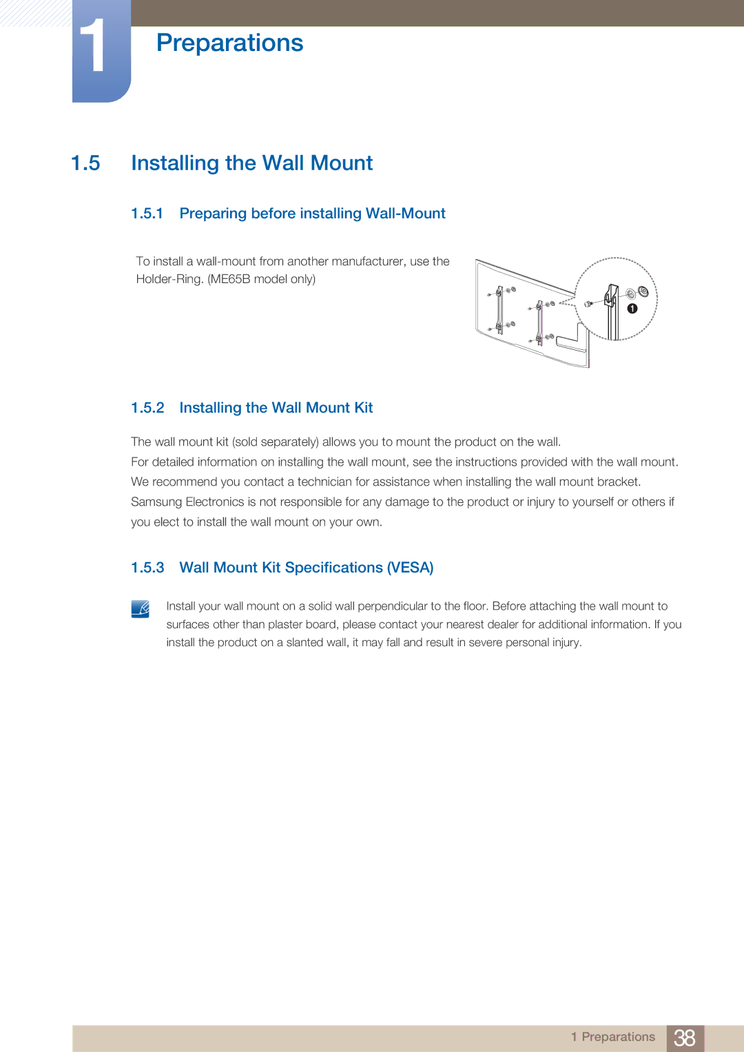 Samsung ME65B, BN4600098M01, ME75B user manual Preparing before installing Wall-Mount, Installing the Wall Mount Kit 