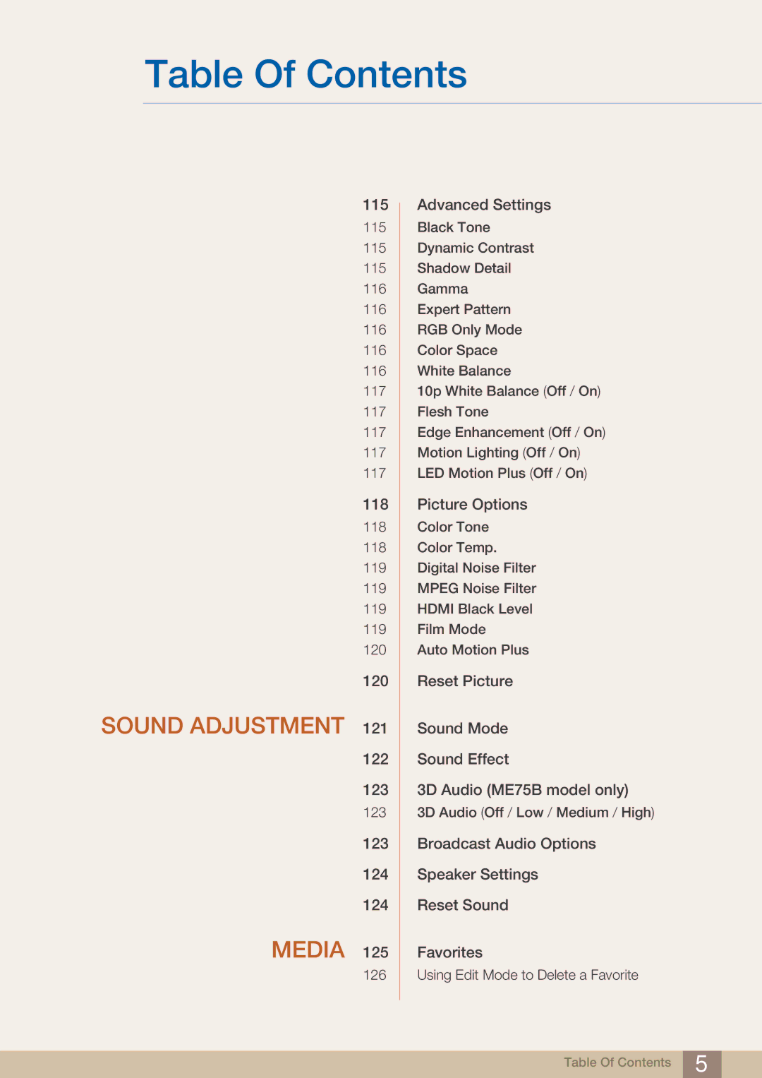 Samsung ME65B, BN4600098M01, ME75B user manual Sound Adjustment Media 