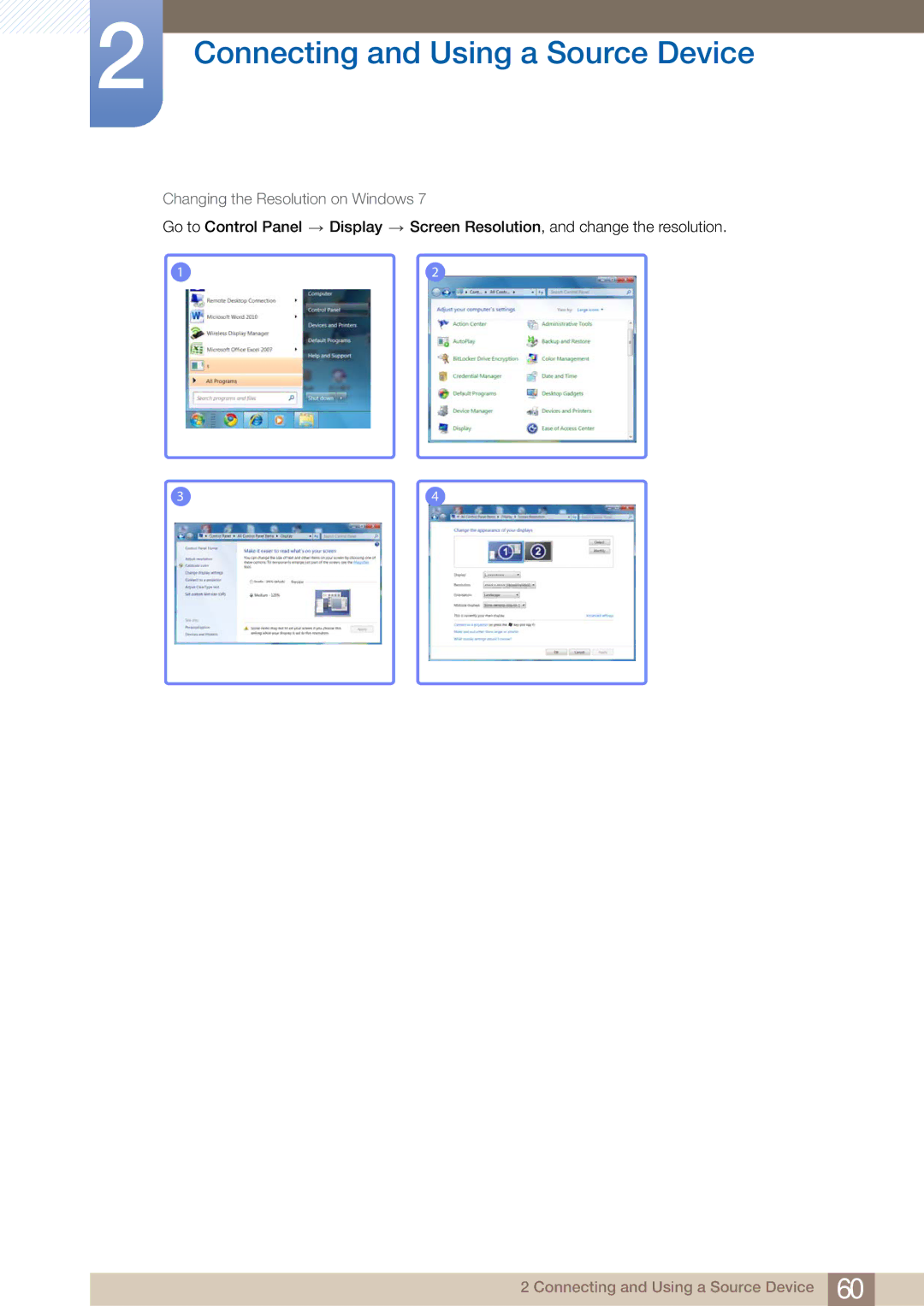 Samsung BN4600098M01, ME75B, ME65B user manual Changing the Resolution on Windows 