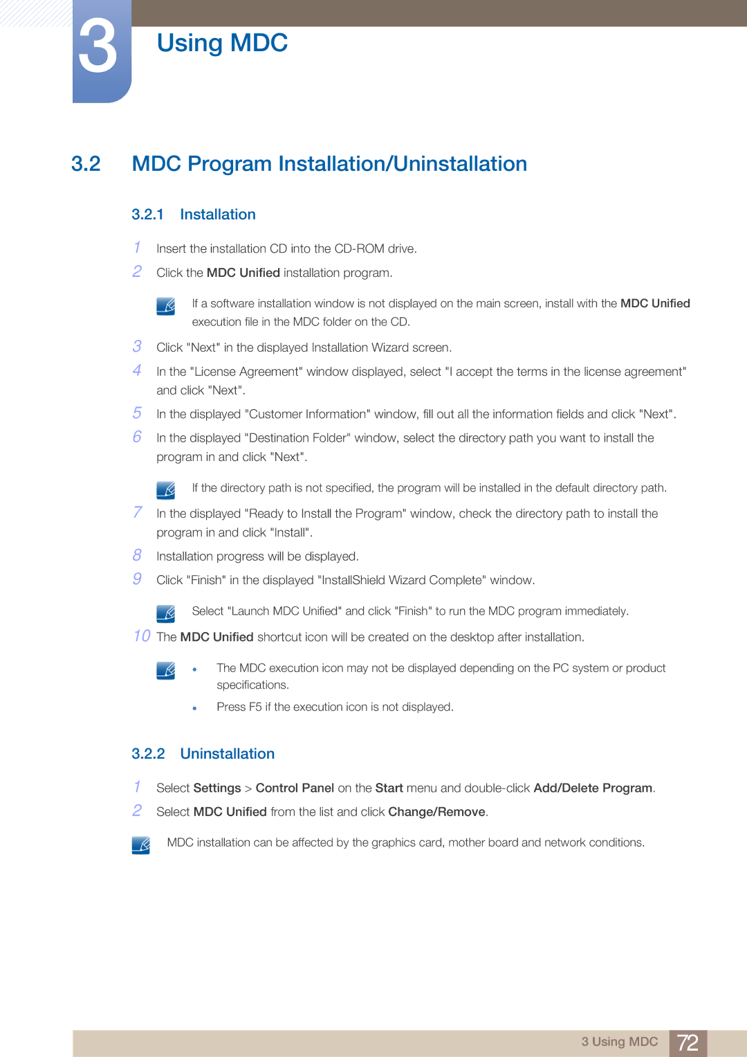 Samsung BN4600098M01, ME75B, ME65B user manual MDC Program Installation/Uninstallation 