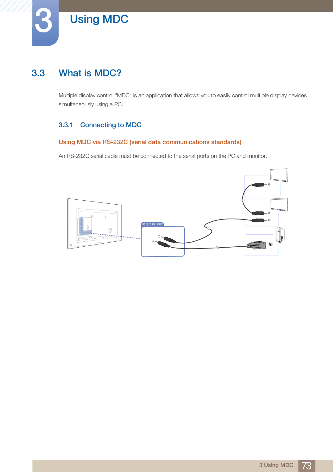 Samsung ME75B, BN4600098M01 What is MDC?, Connecting to MDC, Using MDC via RS-232C serial data communications standards 