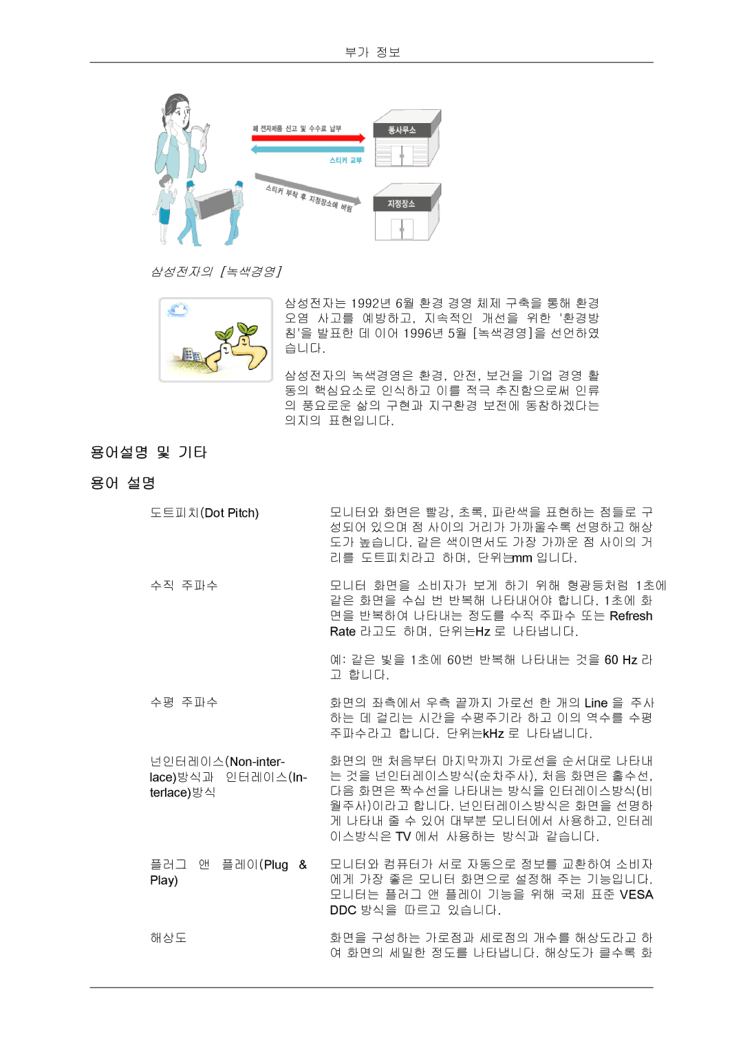 Samsung BN59-00748D-02 manual 용어설명 및 기타 용어 설명, 삼성전자의 녹색경영 