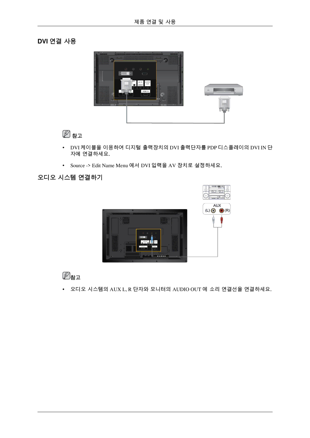 Samsung BN59-00786C-00 quick start Dvi 연결 사용, 오디오 시스템 연결하기 