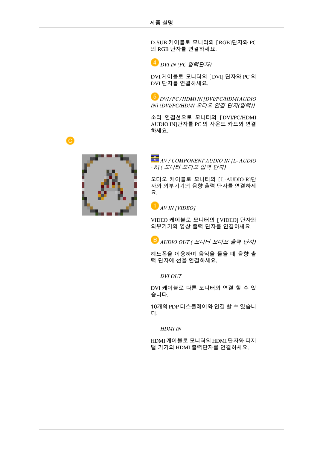 Samsung BN59-00786C-00 quick start 모니터 오디오 입력 단자, Audio OUT 모니터 오디오 출력 단자 