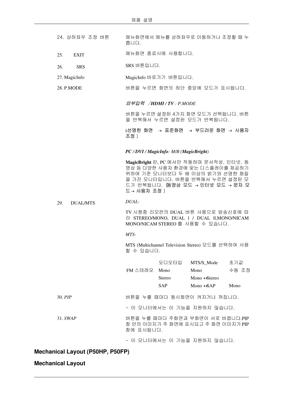 Samsung BN59-00786C-01 manual Mechanical Layout P50HP, P50FP 