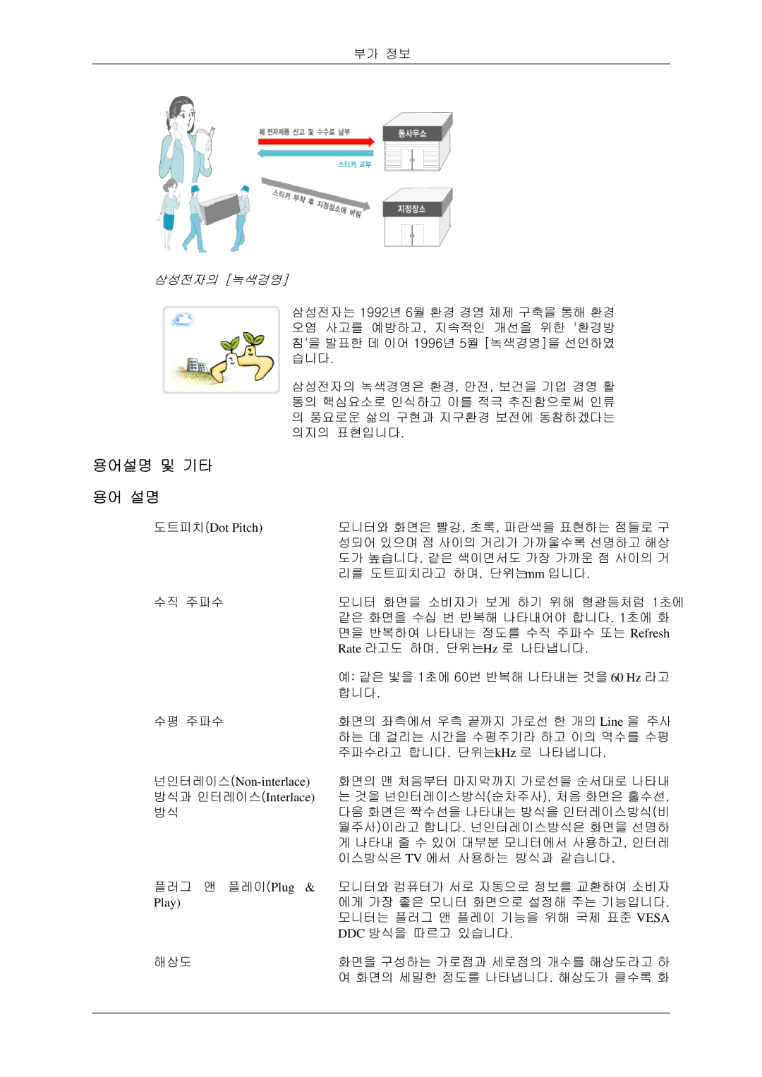 Samsung BN59-00786C-01 manual 용어설명 및 기타 용어 설명, 삼성전자의 녹색경영 