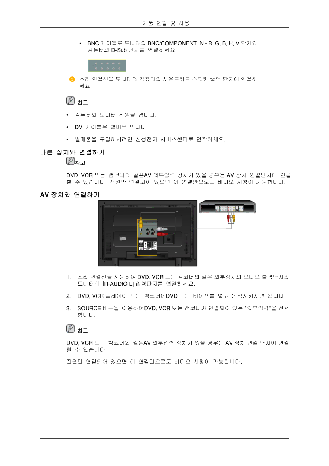 Samsung BN59-00806D-00 quick start 다른 장치와 연결하기, Av 장치와 연결하기 