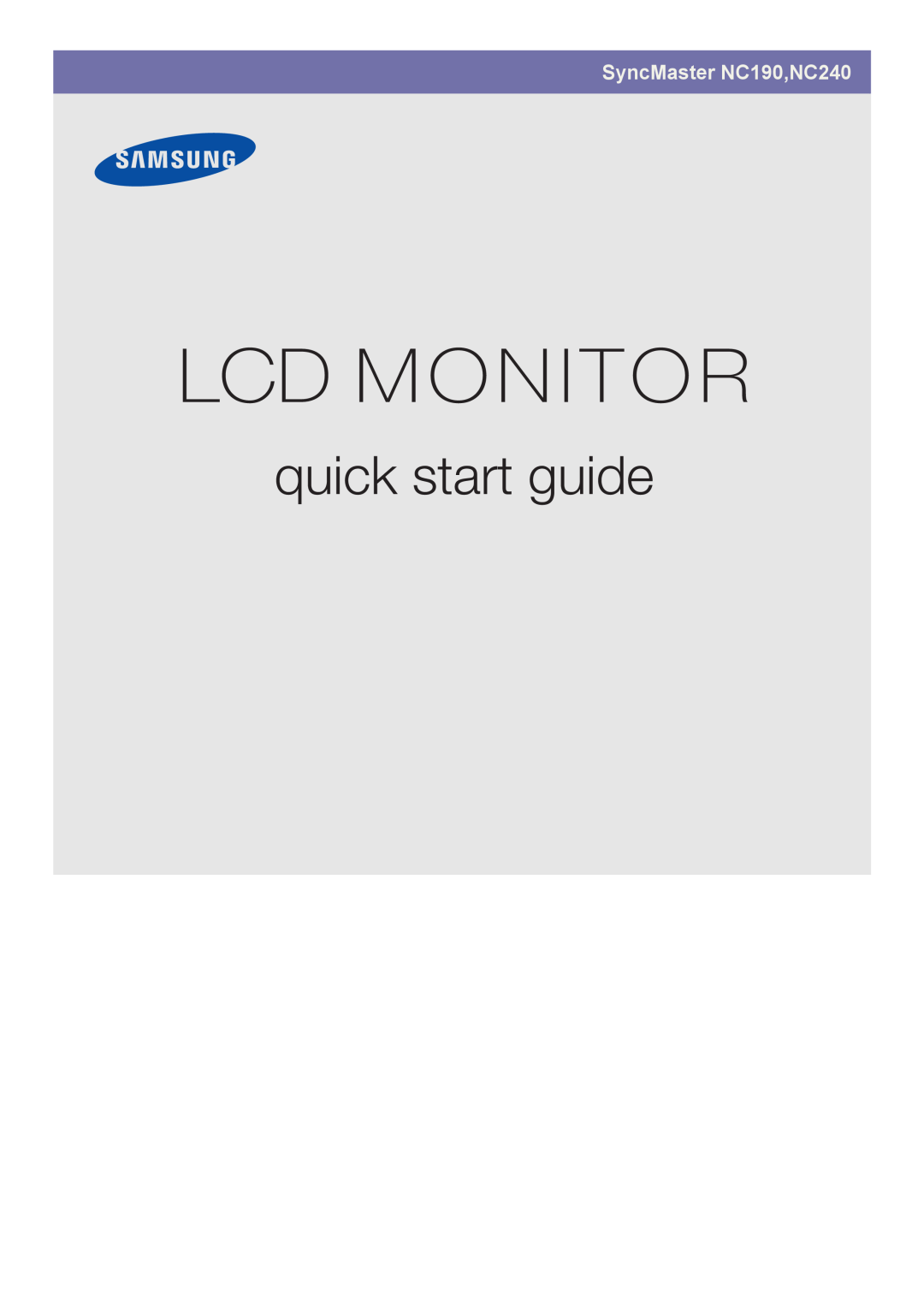 Samsung BN59-00954A_02 quick start Lcd Monitor, quick start guide, SyncMaster NC190,NC240 