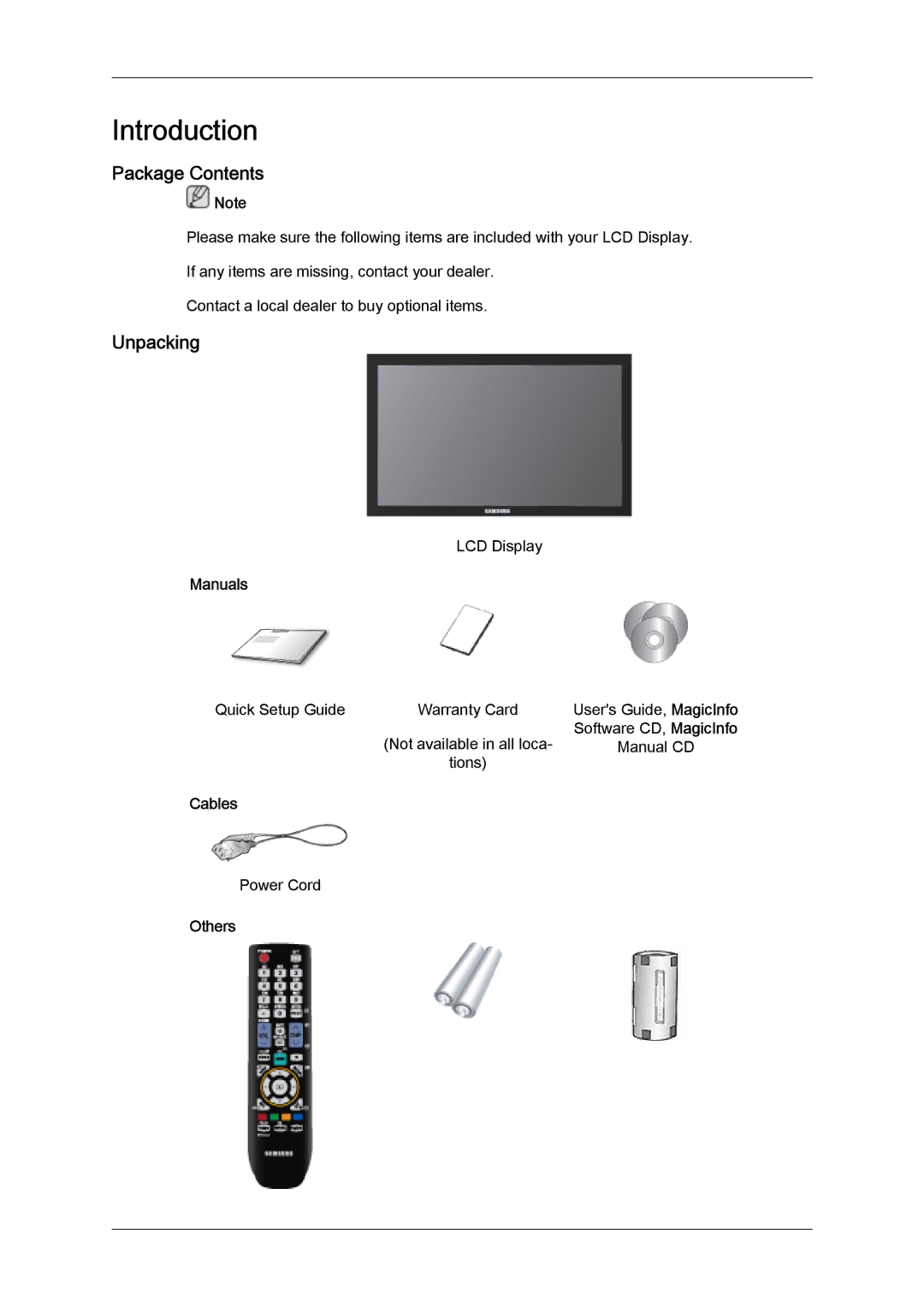 Samsung BN59-00977A-00 user manual Package Contents, Unpacking 