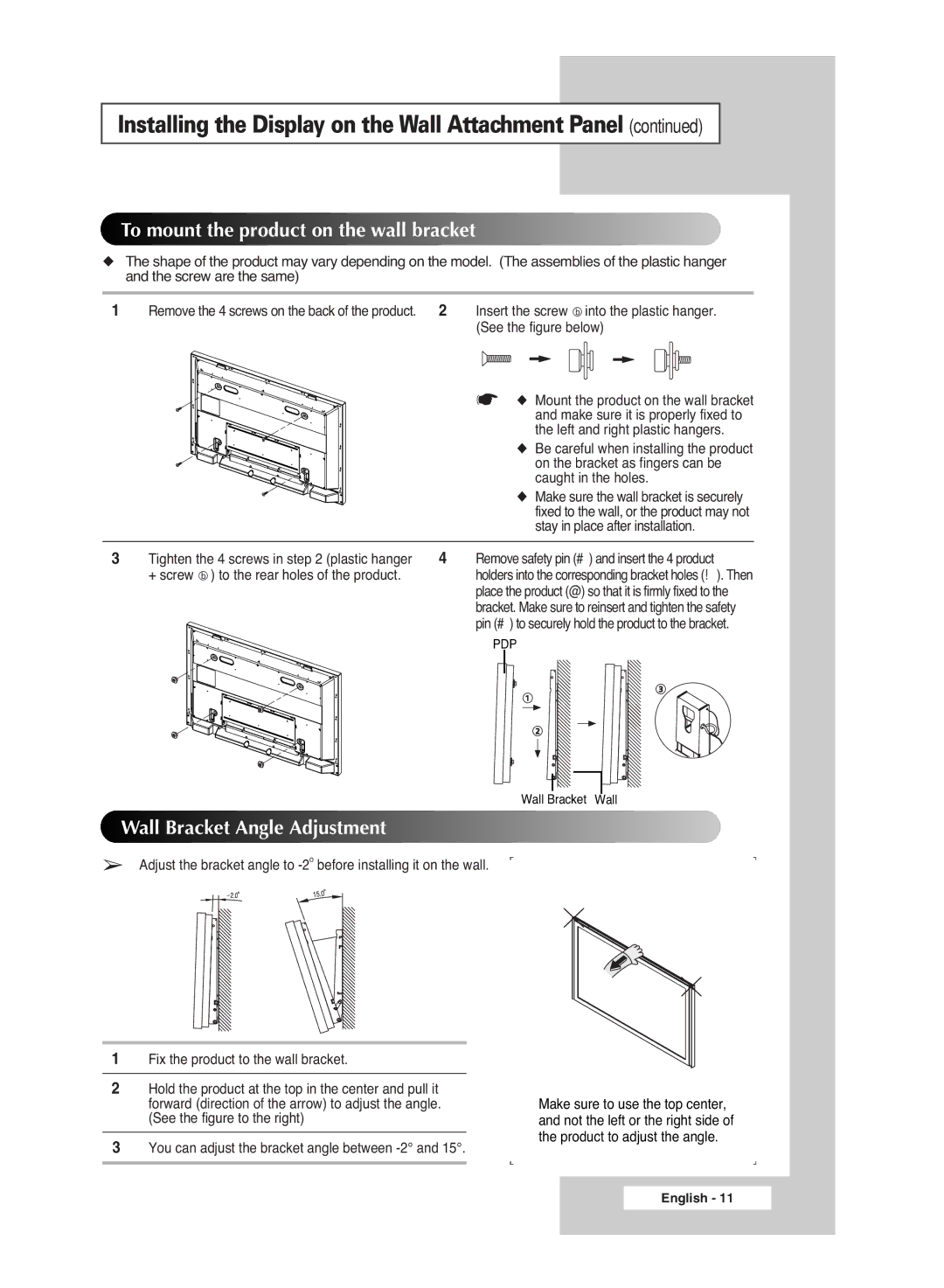 Samsung BN68-00951A-00 Insert the screw into the plastic hanger, See the figure below, Left and right plastic hangers 