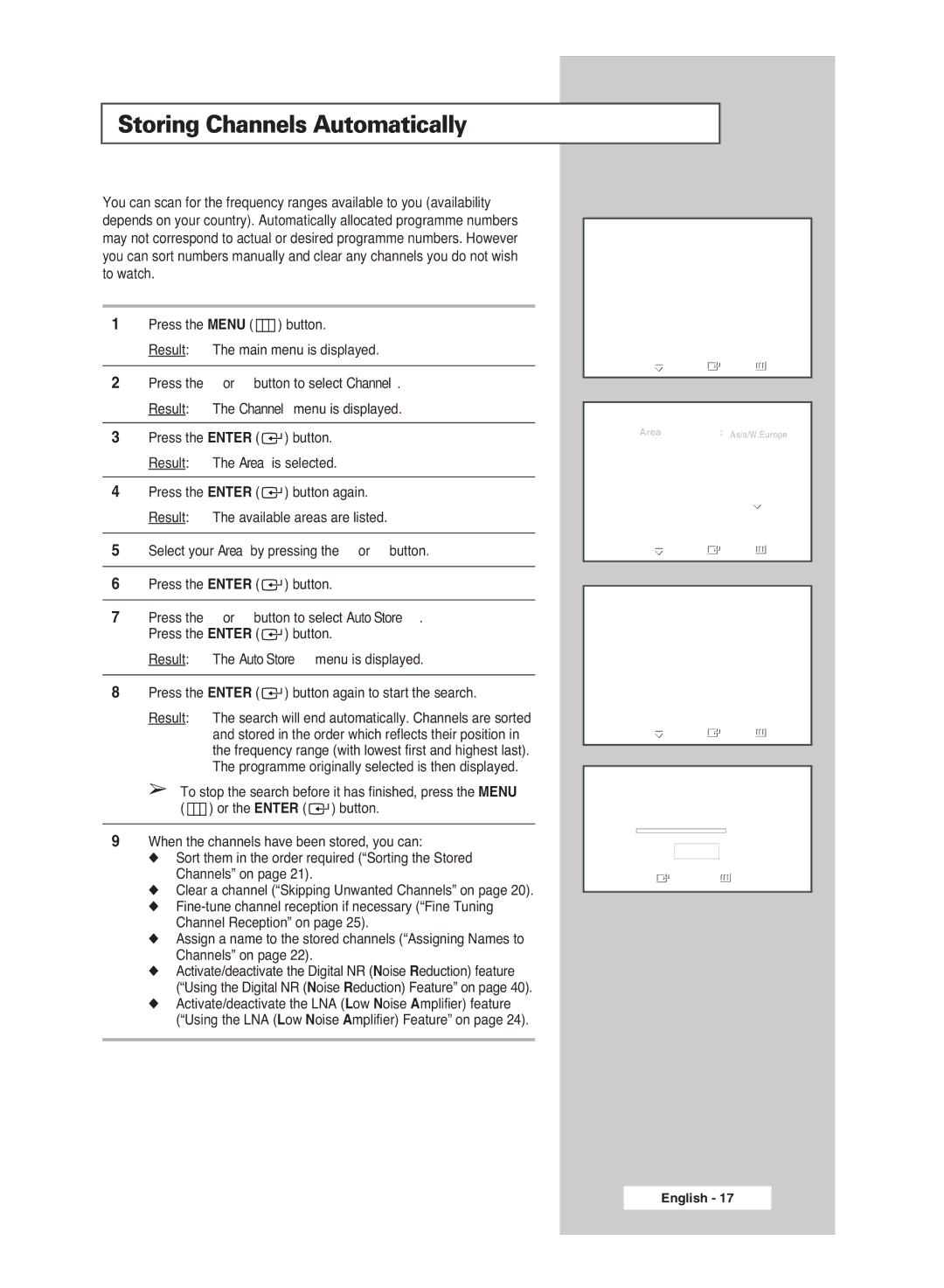 Samsung BN68-00951A-00 manual Storing Channels Automatically, Lna 