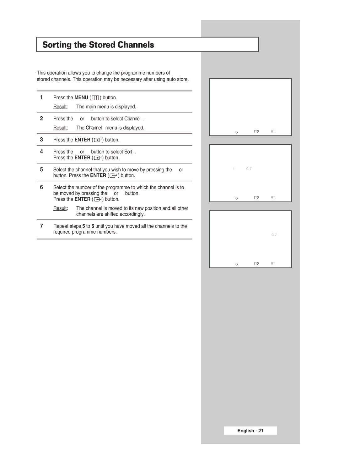 Samsung BN68-00951A-00 manual Sorting the Stored Channels, This operation allows you to change the programme numbers 