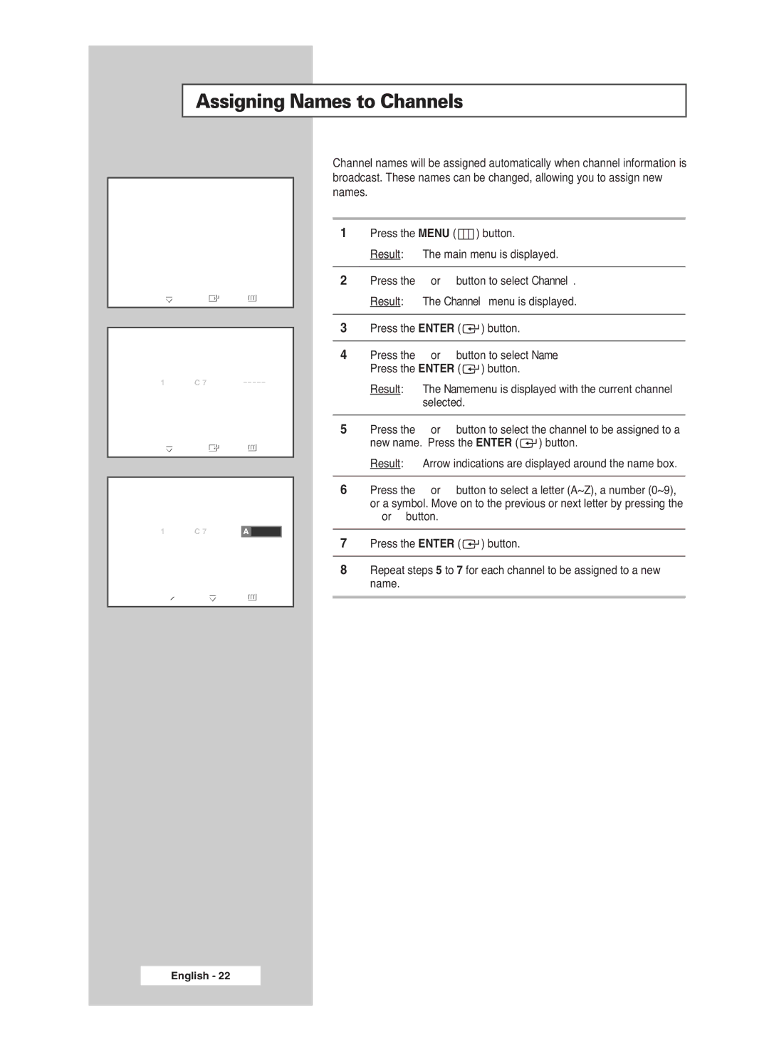 Samsung BN68-00951A-00 manual Assigning Names to Channels 