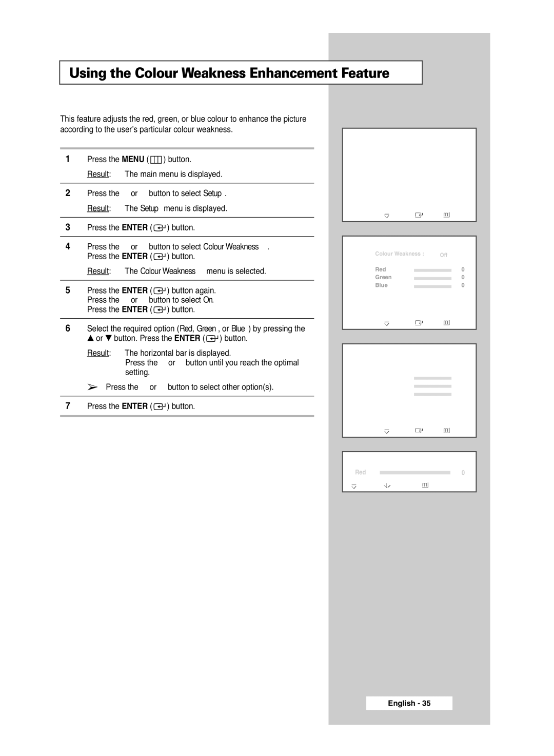 Samsung BN68-00951A-00 manual Using the Colour Weakness Enhancement Feature 