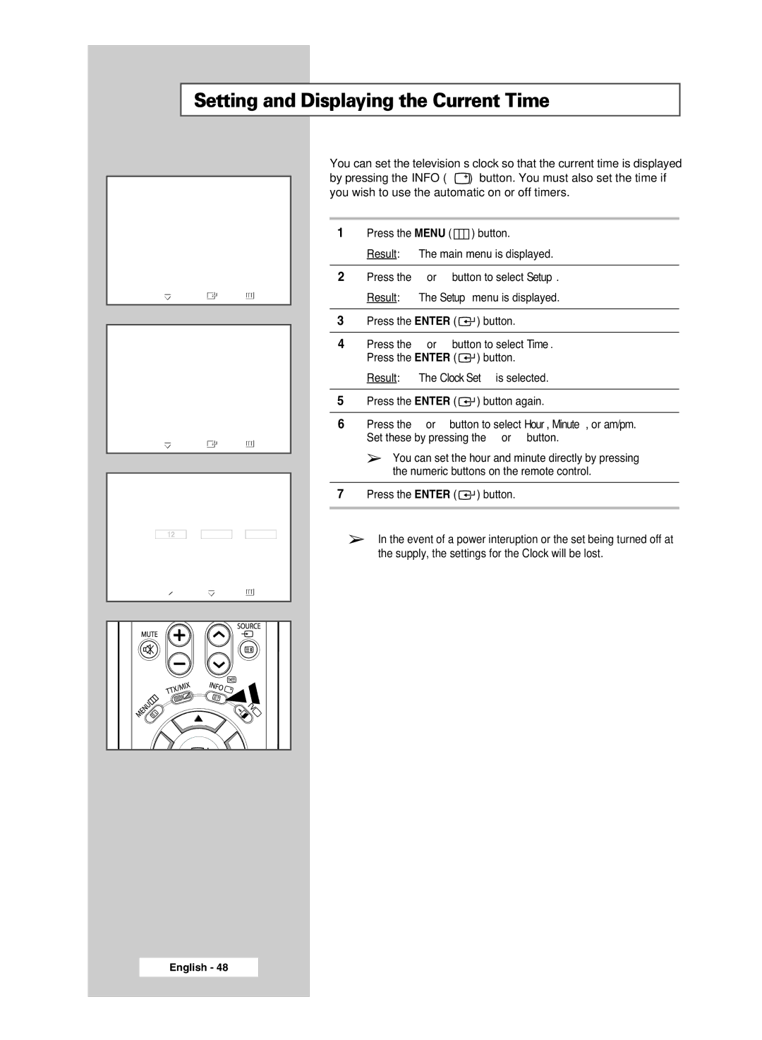 Samsung BN68-00951A-00 manual Setting and Displaying the Current Time 