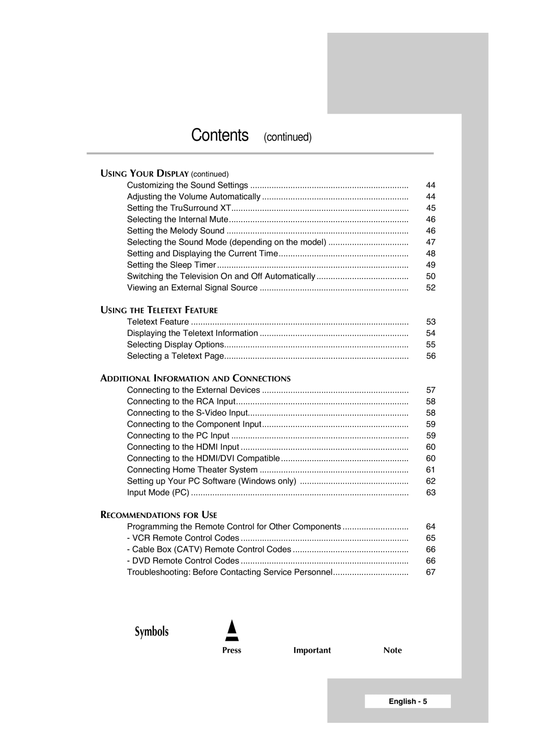 Samsung BN68-00951A-00 manual Symbols 