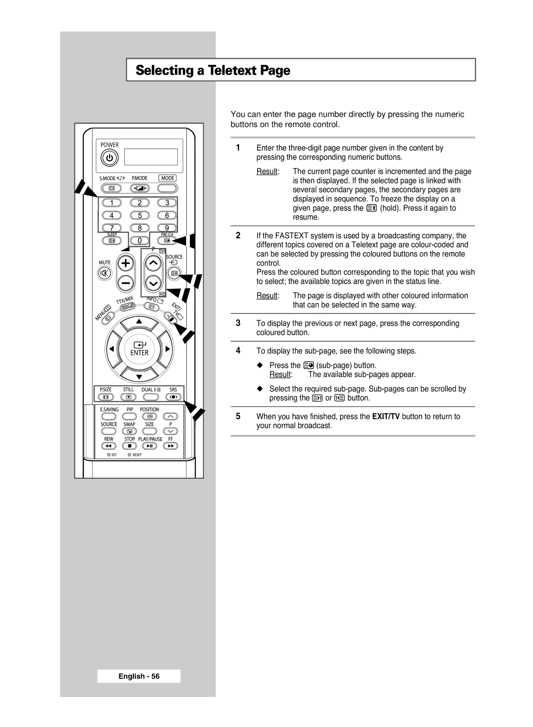 Samsung BN68-00951A-00 Enter the three-digit page number given in the content by, Control, Press, Your normal broadcast 