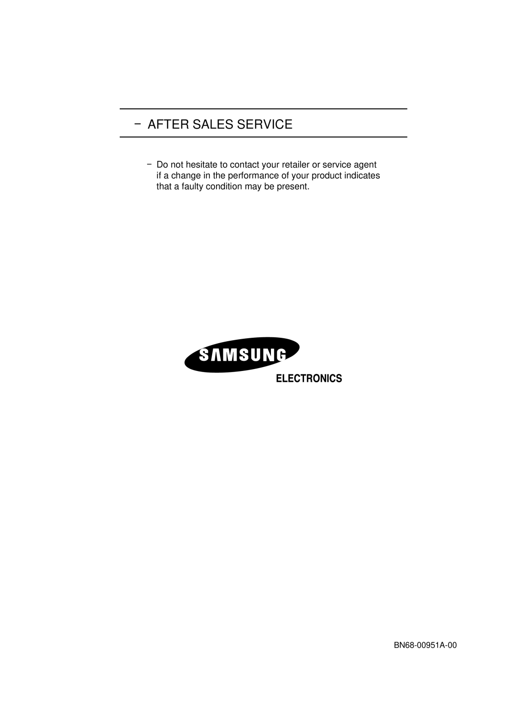 Samsung BN68-00951A-00 manual After Sales Service 