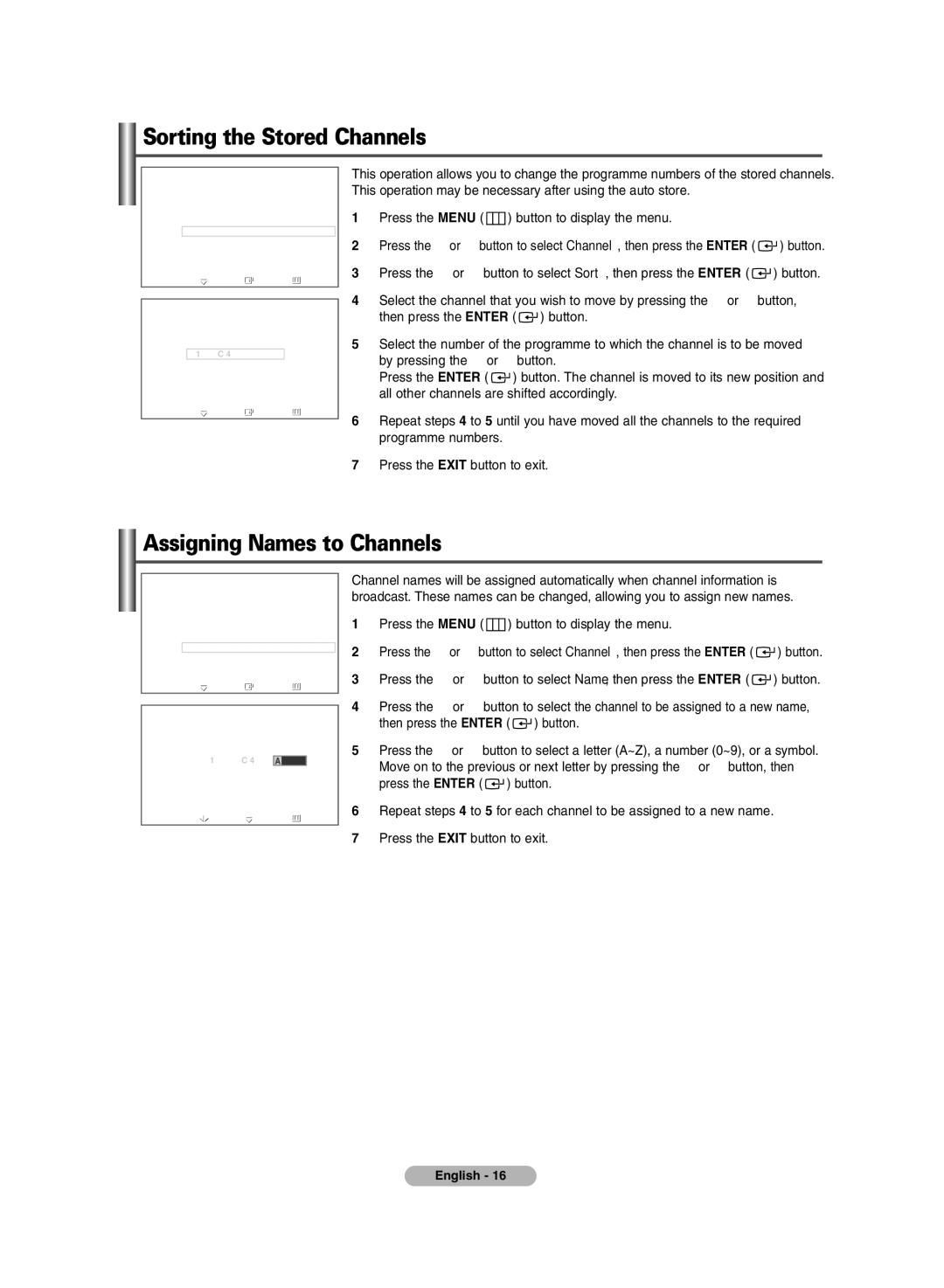 Samsung BN68-00990V-03 manual Sorting the Stored Channels, Assigning Names to Channels 