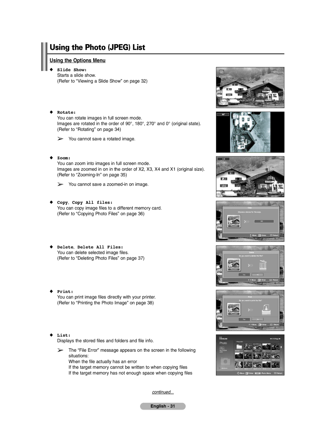 Samsung BN68-00990V-03 manual Using the Options Menu 