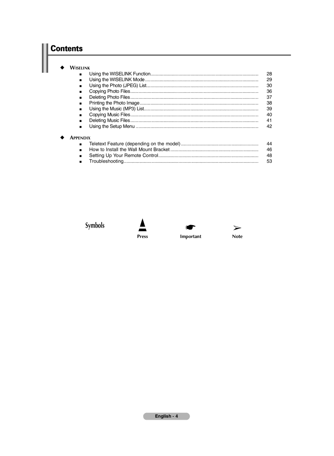 Samsung BN68-00990V-03 manual Symbols 