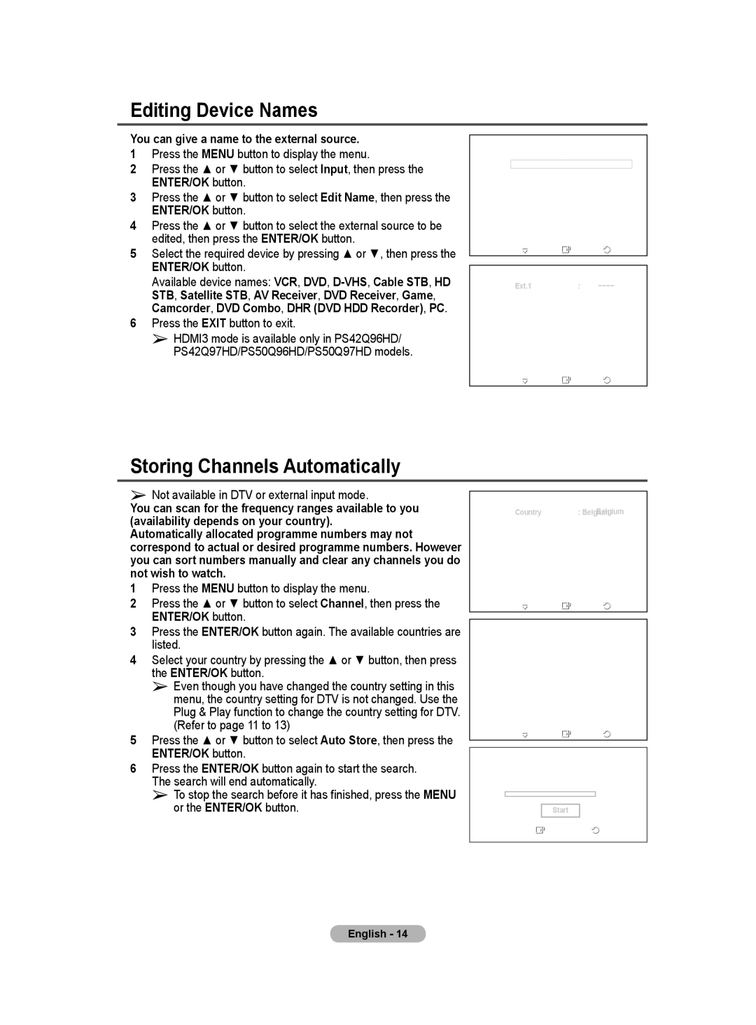 Samsung BN68-01171B-03 Editing Device Names, Storing Channels Automatically, You can give a name to the external source 