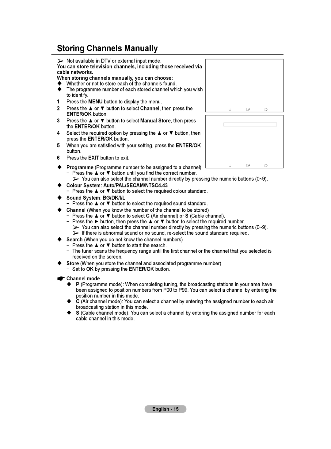 Samsung BN68-01171B-03 manual Storing Channels Manually 