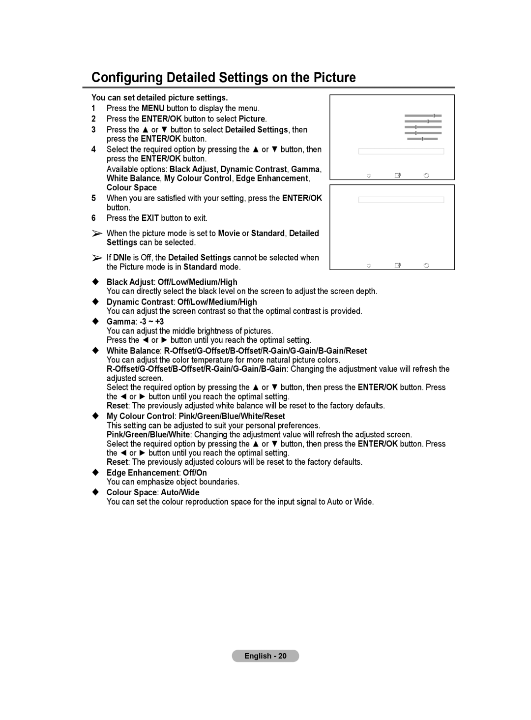 Samsung BN68-01171B-03 manual Configuring Detailed Settings on the Picture 