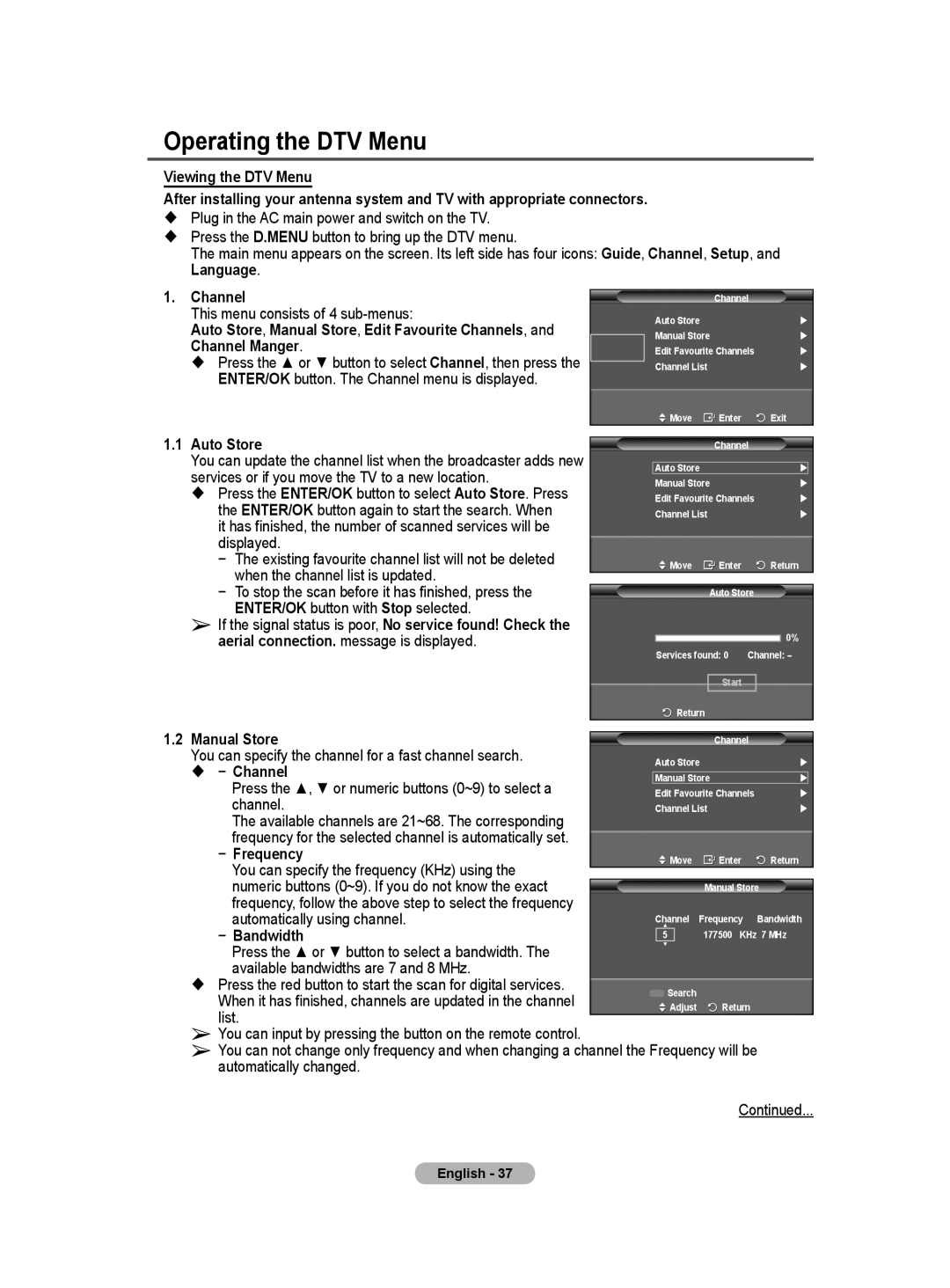 Samsung BN68-01171B-03 Manual Store, You can specify the channel for a fast channel search,  − Channel, Frequency, List 