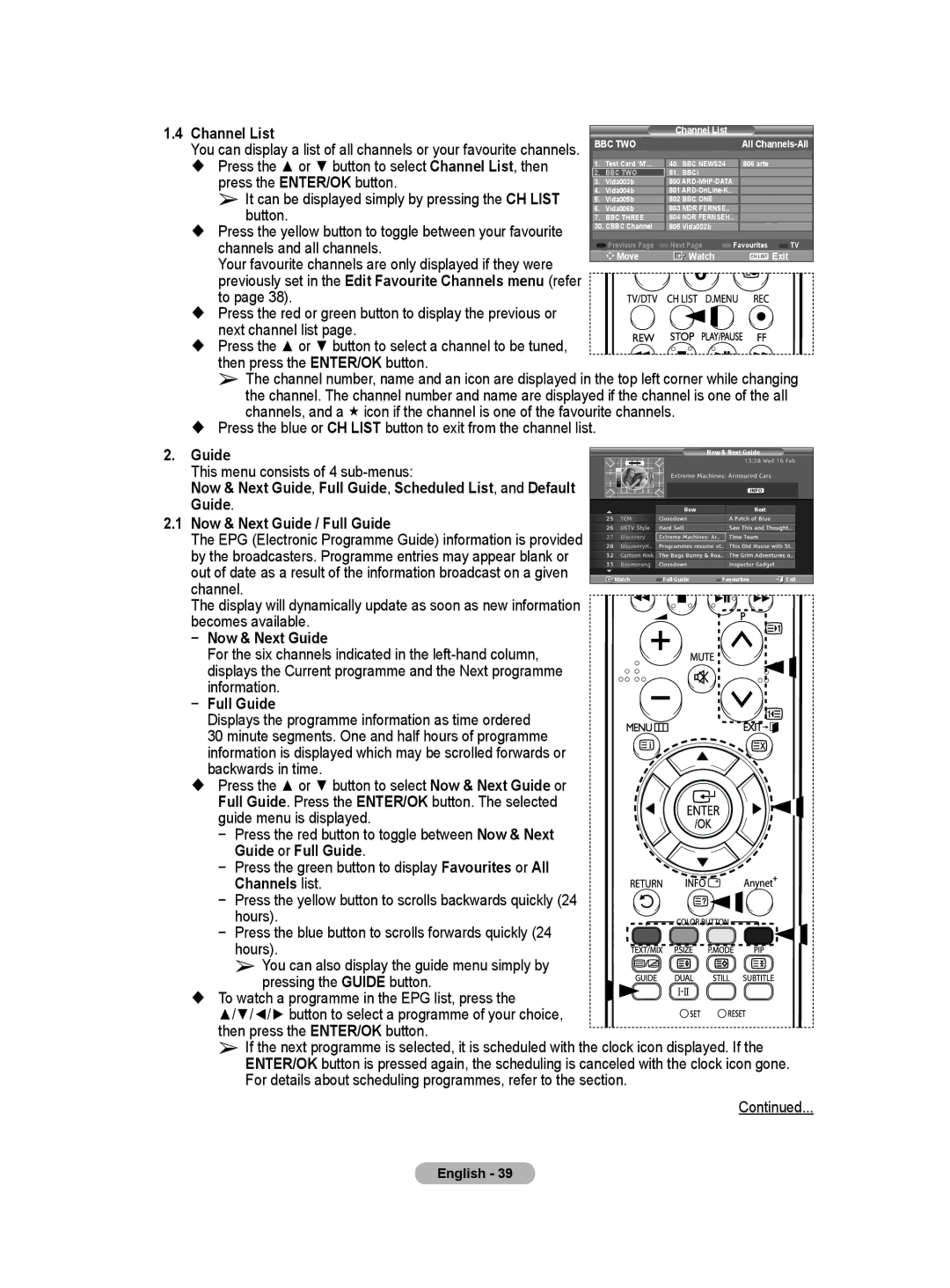 Samsung BN68-01171B-03 manual Channel List, Channels and all channels 