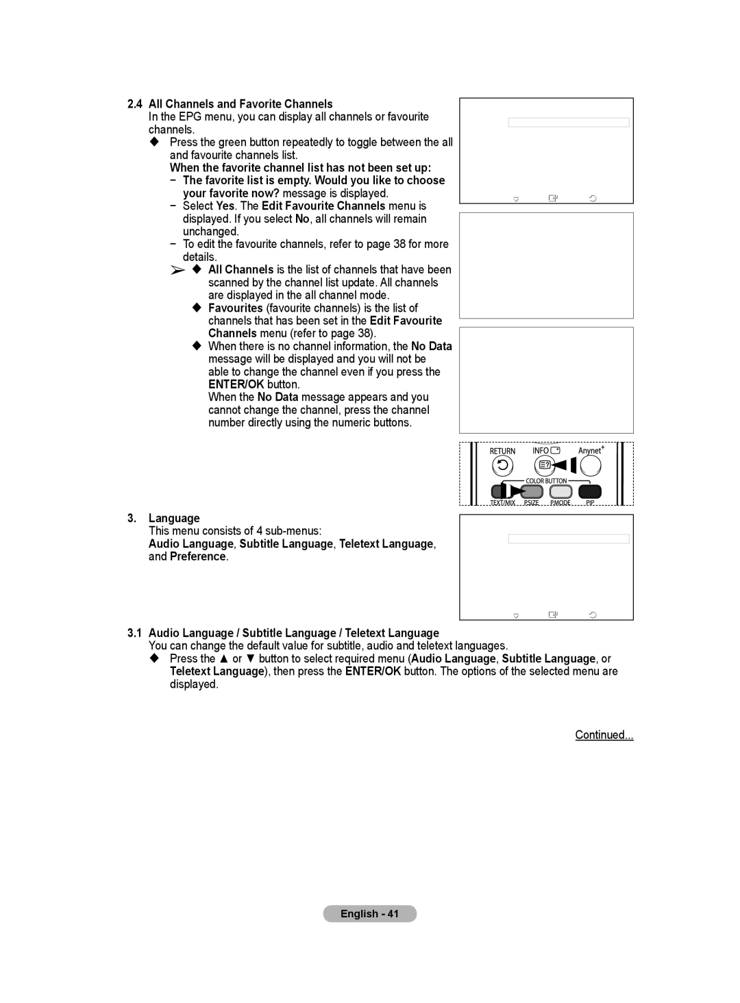 Samsung BN68-01171B-03 manual All Channels and Favorite Channels, This menu consists of 4 sub-menus 