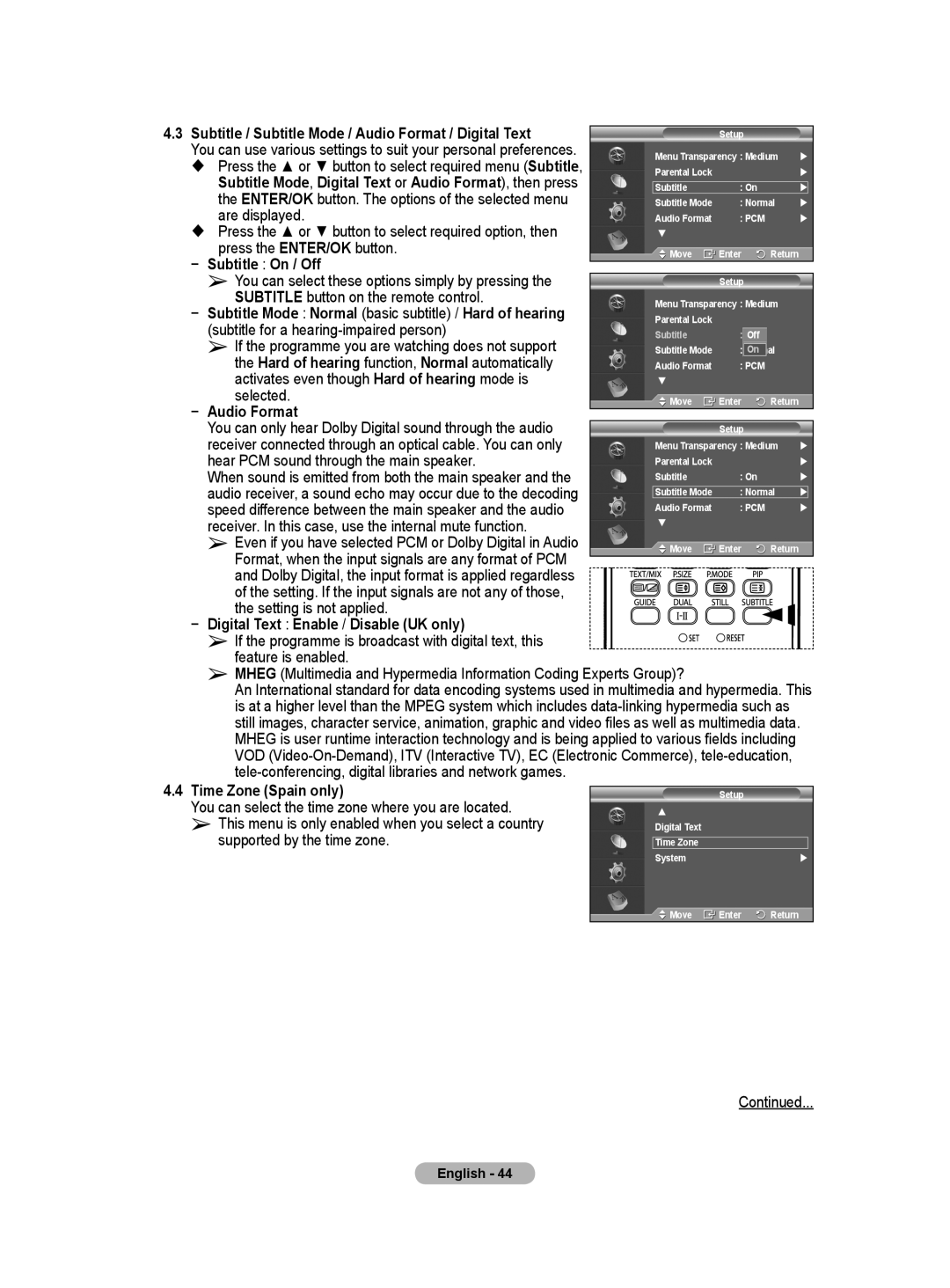 Samsung BN68-01171B-03 Are displayed, Subtitle On / Off, Subtitle button on the remote control, Selected, Audio Format 