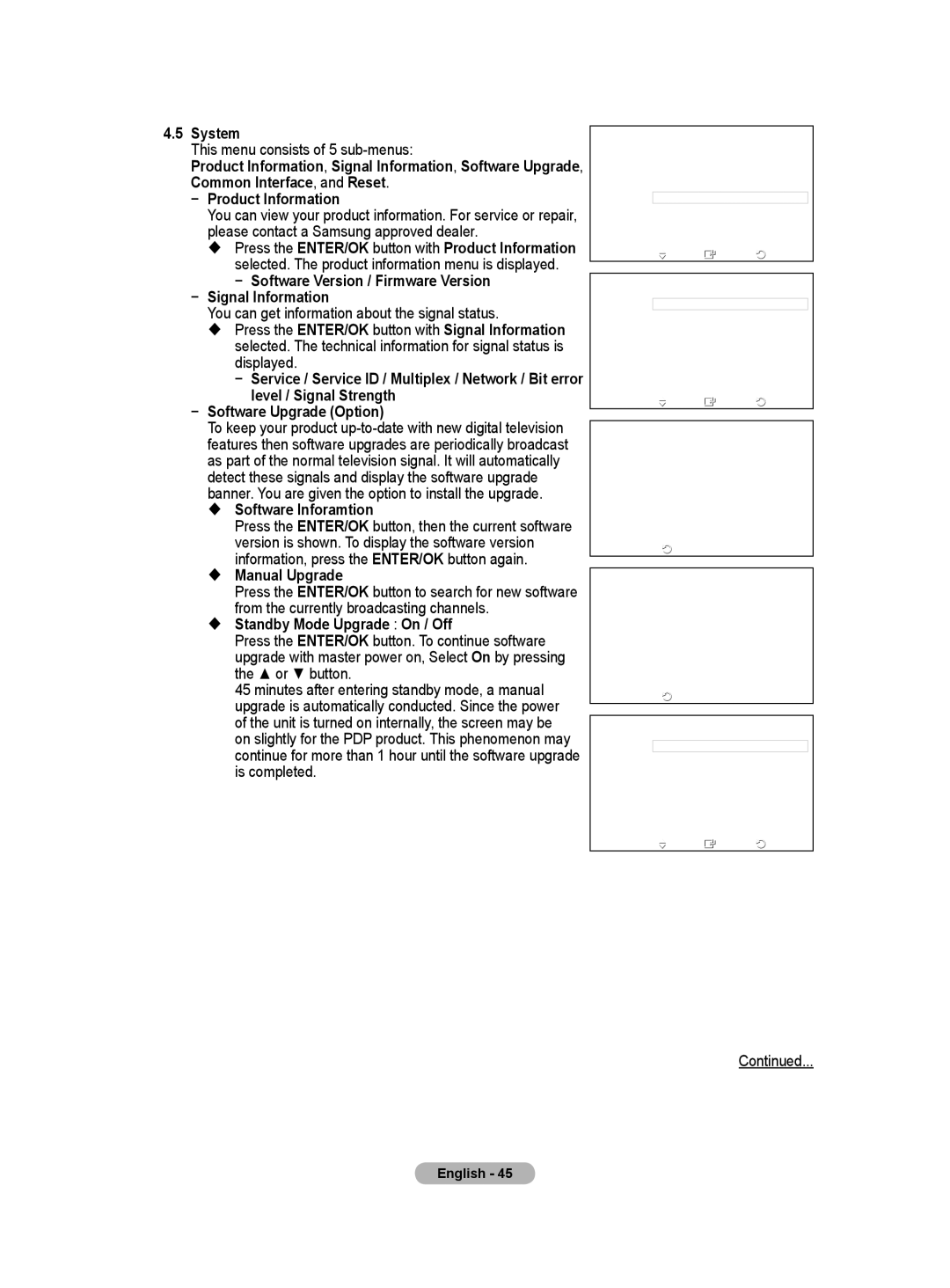 Samsung BN68-01171B-03 manual System, Software Version / Firmware Version − Signal Information,  Software Inforamtion 