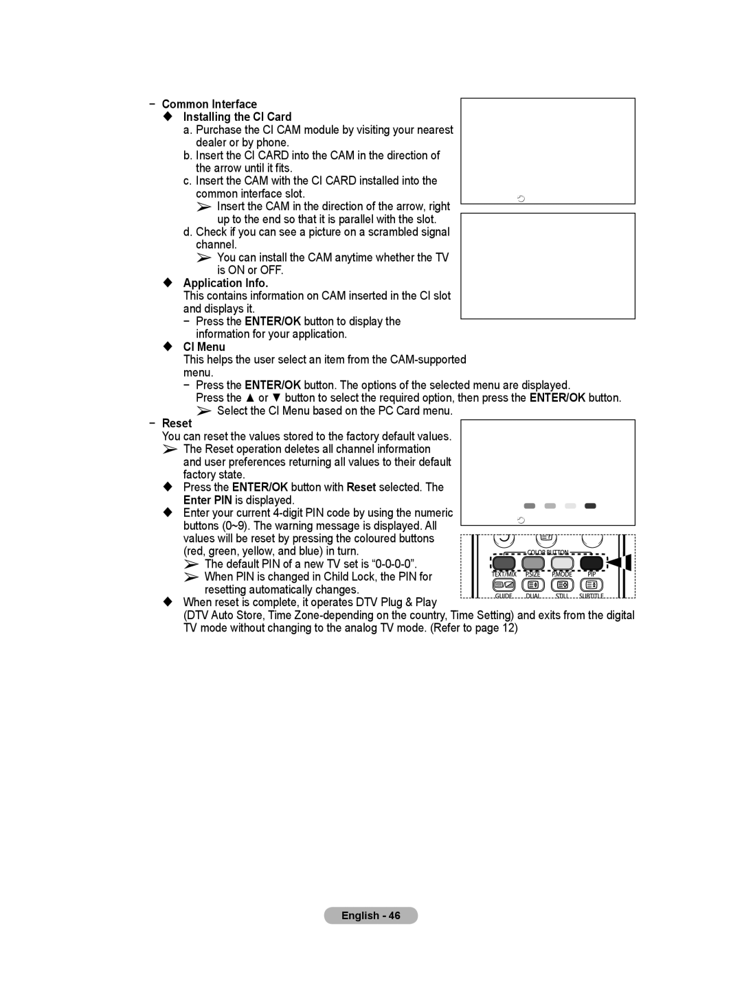 Samsung BN68-01171B-03 manual Common Interface  Installing the CI Card,  Application Info,  CI Menu, Reset 