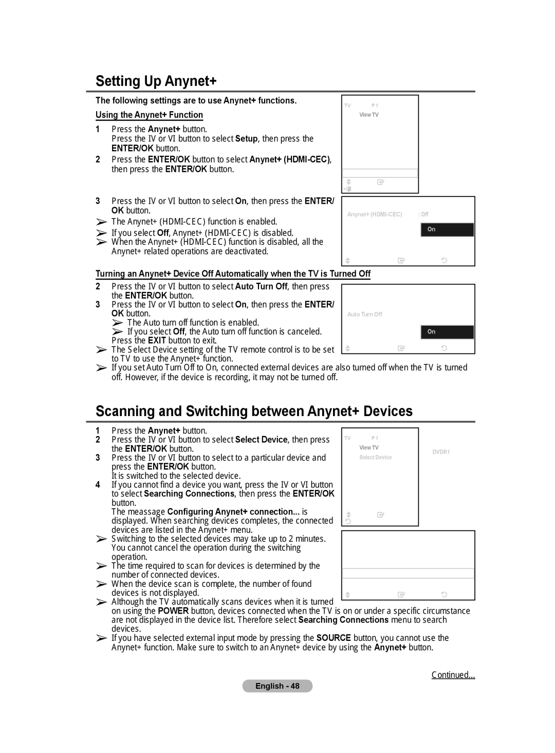 Samsung BN68-01171B-03 manual Setting Up Anynet+ 