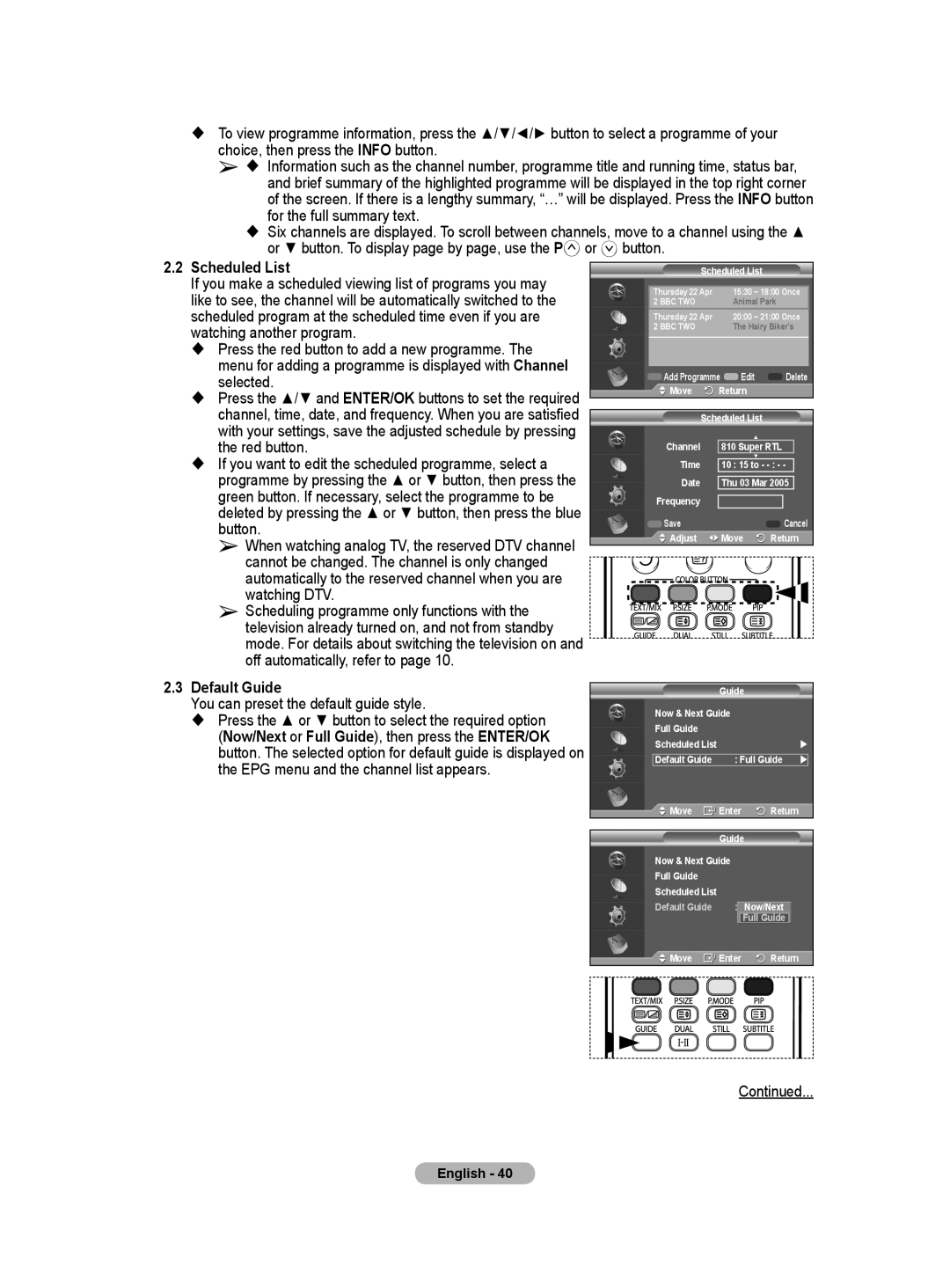Samsung BN68-01171B-03 manual 2.2Scheduled List, 2.3Default Guide 