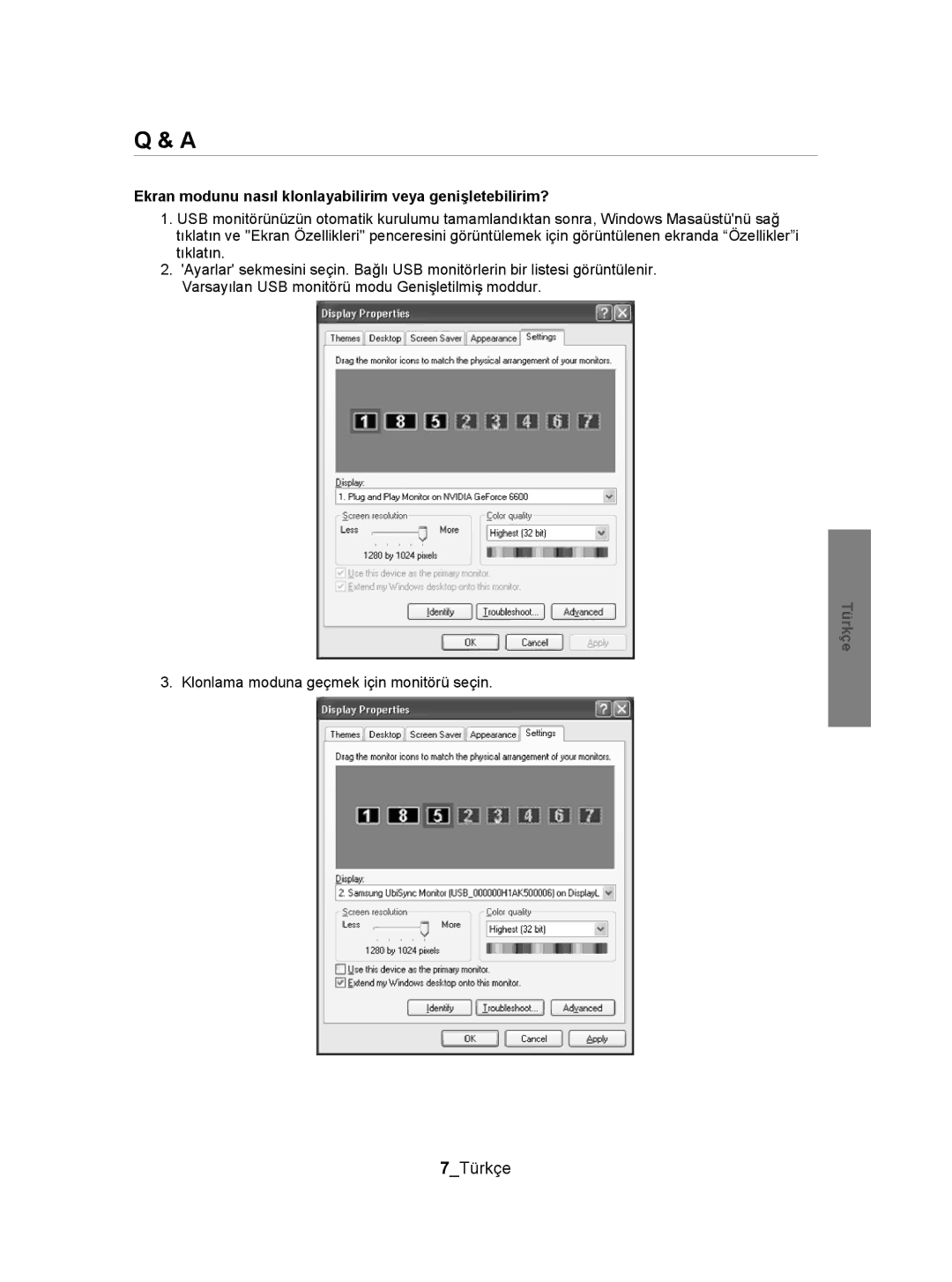 Samsung BN68-01225P-00 manual 7Türkçe, Ekran modunu nasıl klonlayabilirim veya genişletebilirim? 