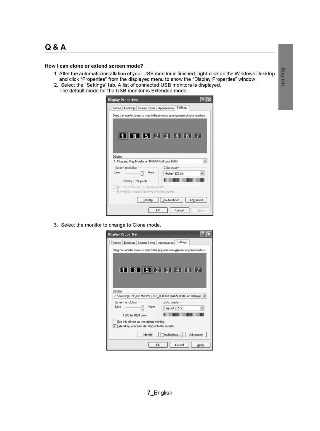 Samsung BN68-01225P-00 manual 7English, How I can clone or extend screen mode? 