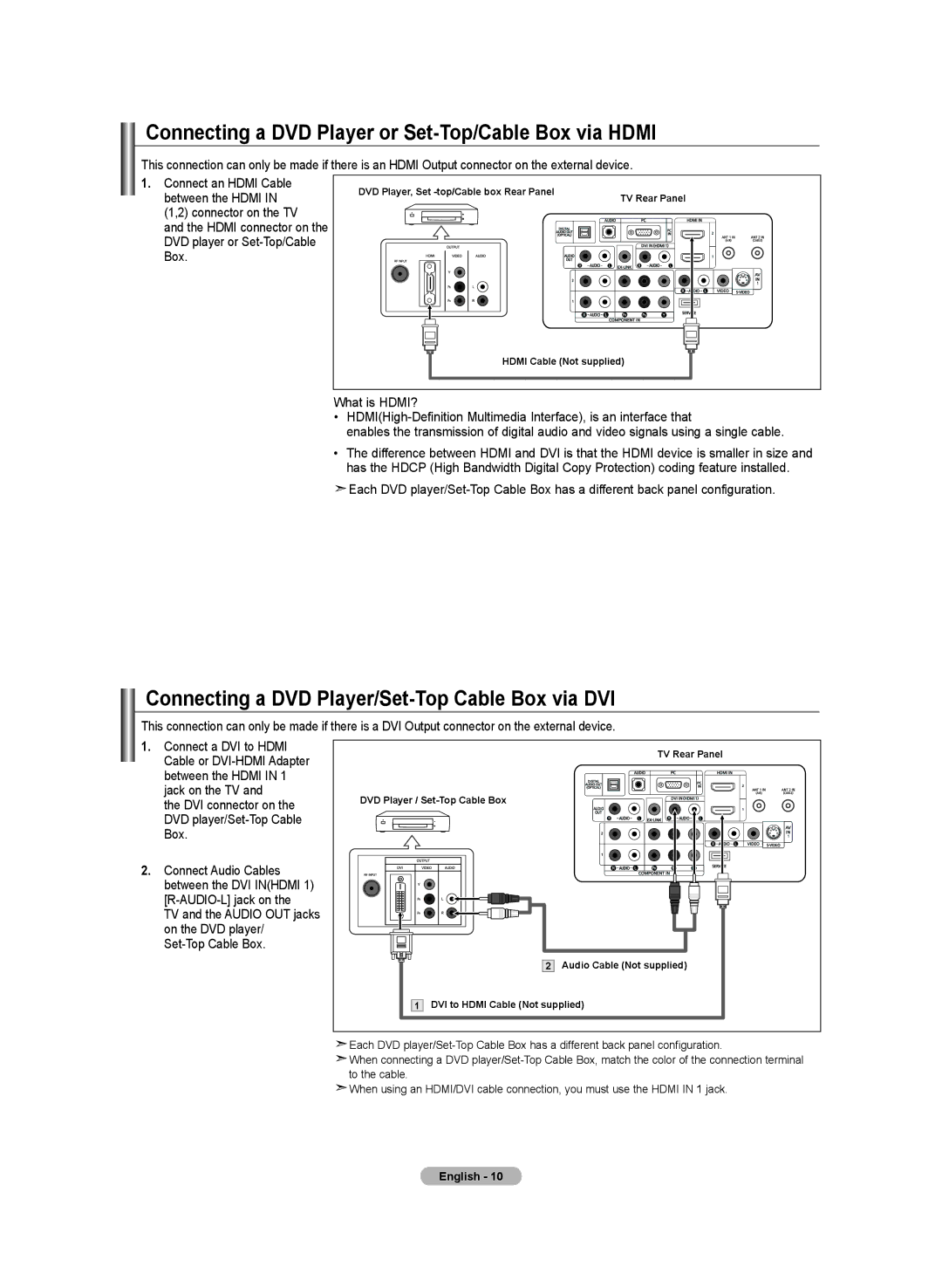 Samsung BN68-01250B-00, LN-T2332H, LN-T4032H, LN-T3732H manual Connecting a DVD Player or Set-Top/Cable Box via Hdmi 