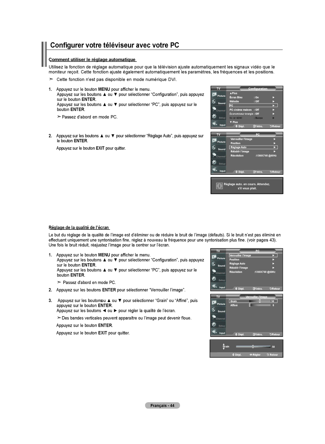 Samsung LN-T4032H, BN68-01250B-00 manual Configurer votre téléviseur avec votre PC, Comment utiliser le réglage automatique 