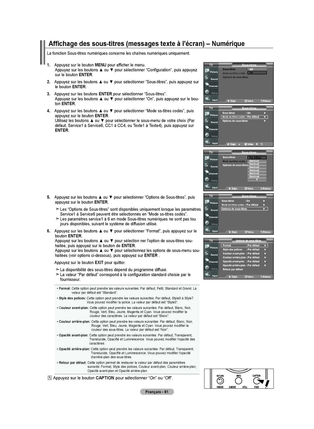 Samsung LN-T2332H, BN68-01250B-00, LN-T4032H, LN-T3732H manual Affichage des sous-titres messages texte à lécran Numérique 