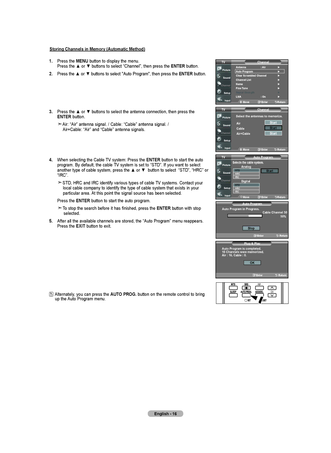 Samsung LN-T4032H, BN68-01250B-00, LN-T2332H, LN-T3732H manual Storing Channels in Memory Automatic Method, Irc 