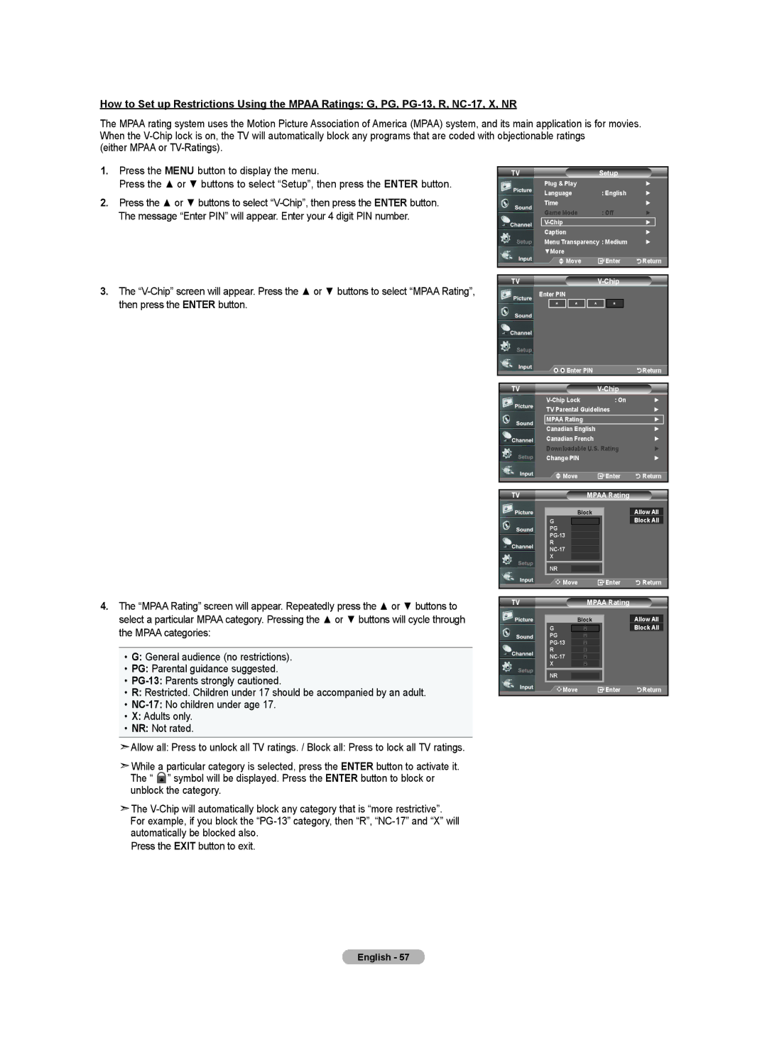 Samsung LN-T3732H, BN68-01250B-00, LN-T2332H, LN-T4032H manual Chip Chip Lock TV Parental Guidelines 